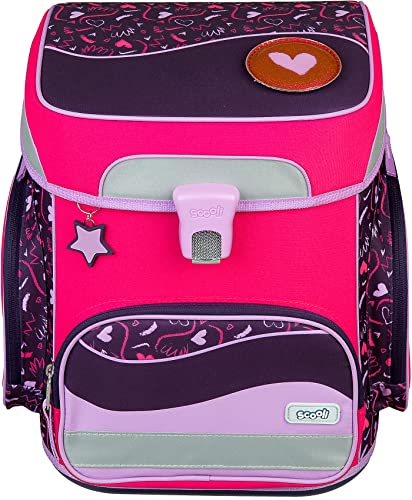 UNDERCOVER Glow-Edition Heartbeat Schulranzen Set 6 teilig - Scooli Easy Fit mit Schüleretui, Schlamper, Turnbeutel, Schlüsselanhänger und Patch, Pink, 37x38x23 cm von Undercover