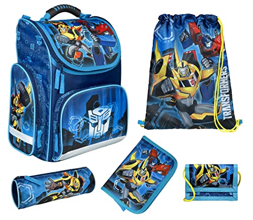 UNDERCOVER Transformers Schulranzen SET 8-teilig - CLOU mit Schüleretui, Schlamper, Geldbeutel, Turnbeutel, Brotdose, Trinkflasche und Regenschutz, Blau, ca. 38 x 32 22 cm von Undercover