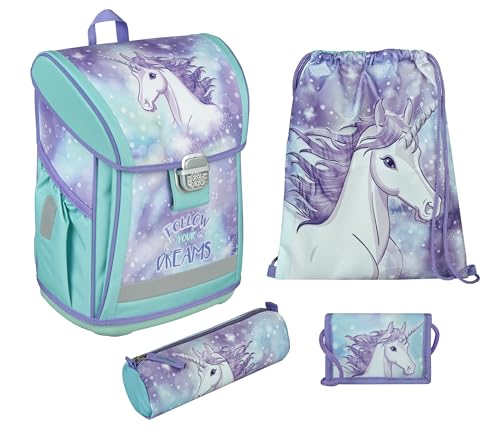 Undercover Curve Schulranzen Set Einhorn - ca. 23 Liter Stauraum - ergonomische Rückenpolster - angebrachte Reflektoren - Mädchen - Schulranzen Set 1. Klasse von Undercover