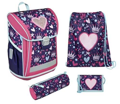 Undercover Curve Schulranzen Set Heart - ca. 23 Liter Stauraum - ergonomische Rückenpolster - angebrachte Reflektoren - Mädchen - Schulranzen Set 1. Klasse von Undercover