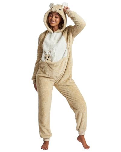 Undercover Damen Einteiler mit Kapuze, weiches Fleece, 3D-Design, Reißverschluss, Känguru, 46 von Undercover