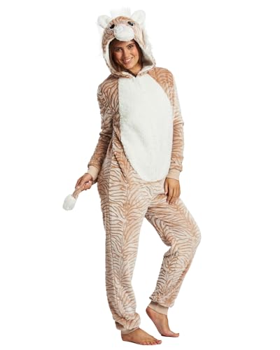 Undercover Damen Einteiler mit Kapuze, weiches Fleece, 3D-Design, Reißverschluss, tiger, 38 von Undercover