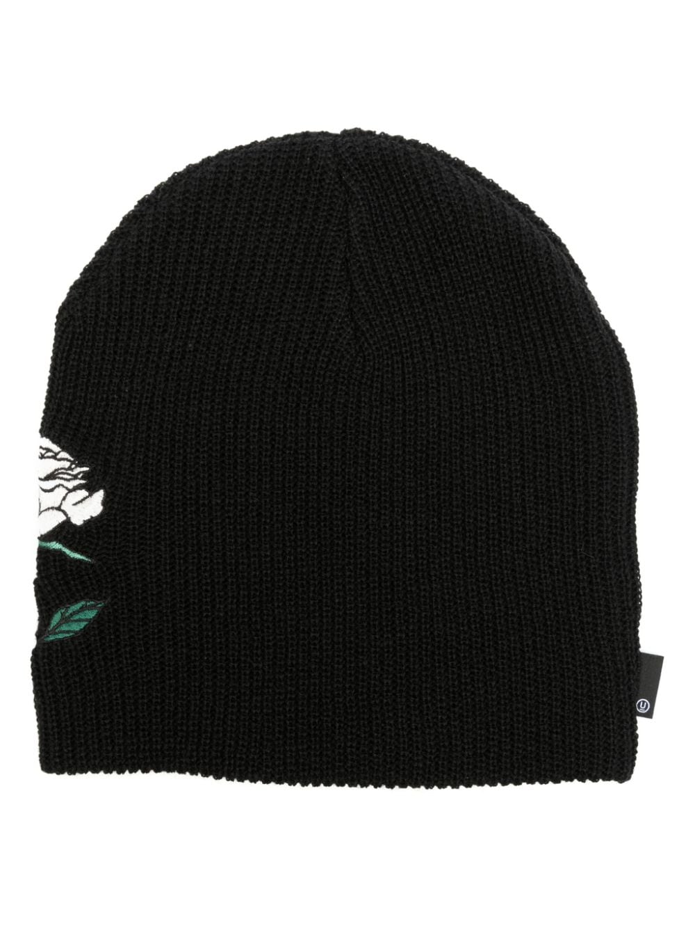 Undercover Gerippte Beanie mit Rosenstickerei - Schwarz von Undercover