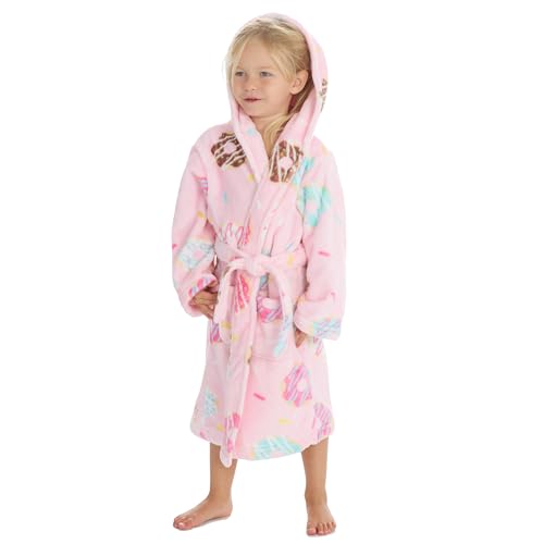 Undercover Kinder-Bademantel mit Kapuze, weiches Fleece, mit lustigem Charakter, Pinker Donut-Aufdruck, 11-12 Jahre von Undercover