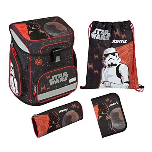 Undercover Schulranzen Set 5-TLG Jungen 1. Klasse Grundschule | Mit personalisiertem Inhalt Turnbeutel Federmappe mit Name | Motiv Star Wars in schwarz von Undercover