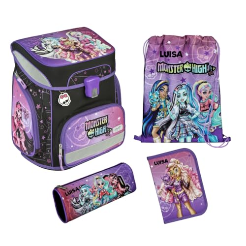 Undercover Schulranzen Set Monster High 5-TLG Mädchen 1. Klasse - Mit personalisiertem Inhalt - Schultasche mit Turnbeutel Federmappe für Grundschule von Undercover