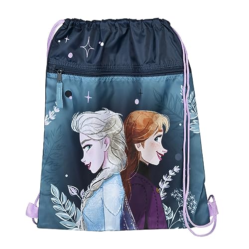 Undercover Turnbeutel Frozen 2 mit Elsa & Anna - Schuhbeutel Mädchen zum Zuziehen mit Sicherheitsverschluss & Reißverschluss Fronttasche - 32 x 41 cm von Undercover