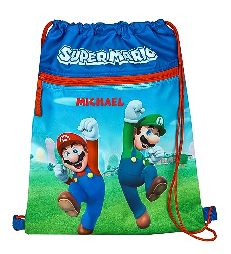 Undercover Turnbeutel Super Mario mit Name personalisiert | Motiv Super Mario & Luigi für Jungen Kinder | Schuhbeutel Sportbeutel Zuziehbeutel mit Kordel von Undercover