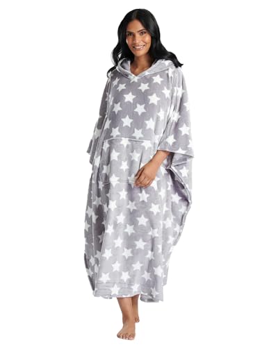 Undercover Übergroße tragbare Kapuzendecke, extra lang, ultraweich, Fleece, Poncho-Kapuzenpullover, Grauer Stern, One size von Undercover