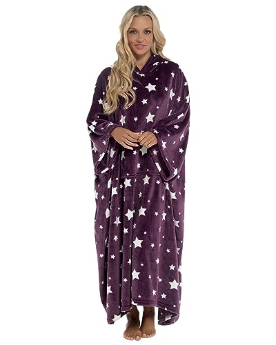 Undercover Übergroße tragbare Kapuzendecke, extra lang, ultraweich, Fleece, Poncho-Kapuzenpullover, Lila Stern, One size von Undercover