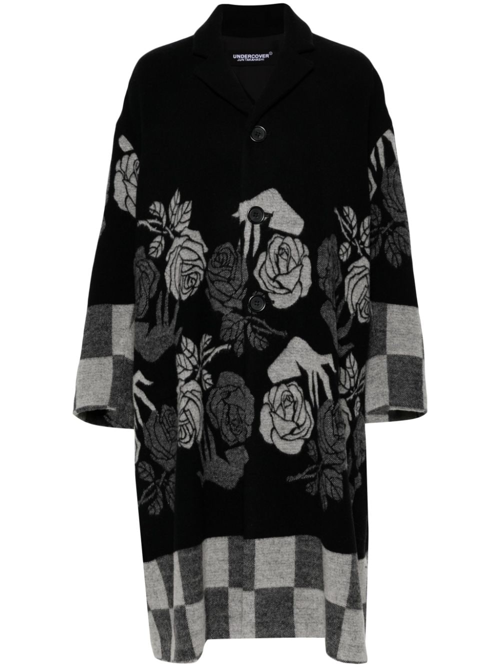 Undercover Geknöpfter Mantel aus Blumen-Jacquard - Schwarz von Undercover