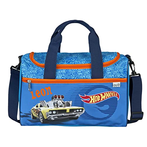 Undercover kleine Sporttasche Jungen mit Namen Bedruckt | Für Kinder inklusive Namensdruck | Motiv Hot Hot Wheels Renn-Auto | Personalisierte Reisetasche Umhängetasche von Undercover