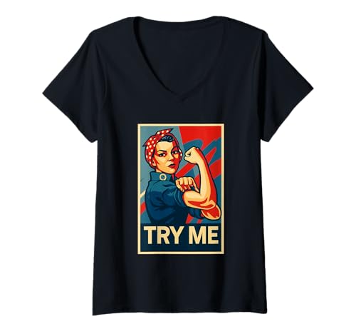 Damen Try Me Empowerment für Frauen, unterschätze Mich, das Wird Spaß Machen T-Shirt mit V-Ausschnitt von Underestimate No Women Gear