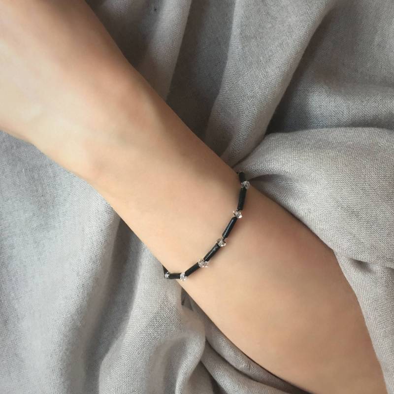Ny Herkimer Diamant Quarz, Schwarze Handgemachte Leder Perlen Armband Ny Herkimer Diamant Quarz, Schwarze Handgemachte Leder Perlen Armband von UndergroundStars