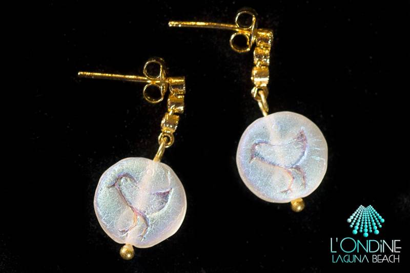 14K Vergoldete Sterlingsilber Glas Vogel Design Ohrringe 14K Vergoldete Sterlingsilber Glas Vogel Design Ohrringe von Underwatercolours