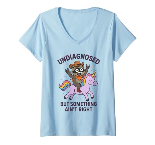 Damen Nicht diagnostiziert, Aber etwas stimmt Nicht Lustiges Waschbär-Meme T-Shirt mit V-Ausschnitt von Undiagnosed But Something Ain't Right Raccoon Meme
