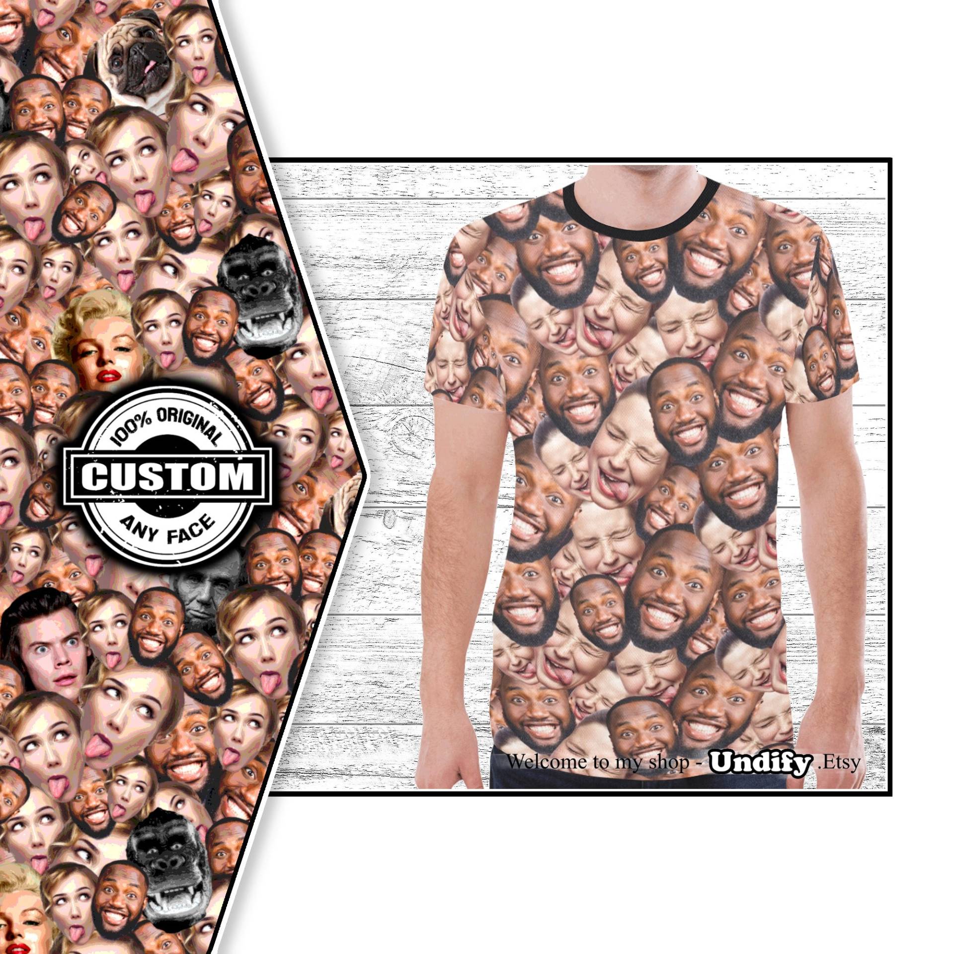 Benutzerdefiniertes T-Shirt. Gesichter Überall. Personalisierte Sommer Valentinstag Weihnachten Geburtstag Mutter Vatertag Junggesellinnenabschied Benutzerdefiniertes T-Shirt. Gesichter Überall. Personalisierte Sommer Valentinstag Weihnachten Geburtstag Mutter Vatertag Junggesellinnenabschied von Undify