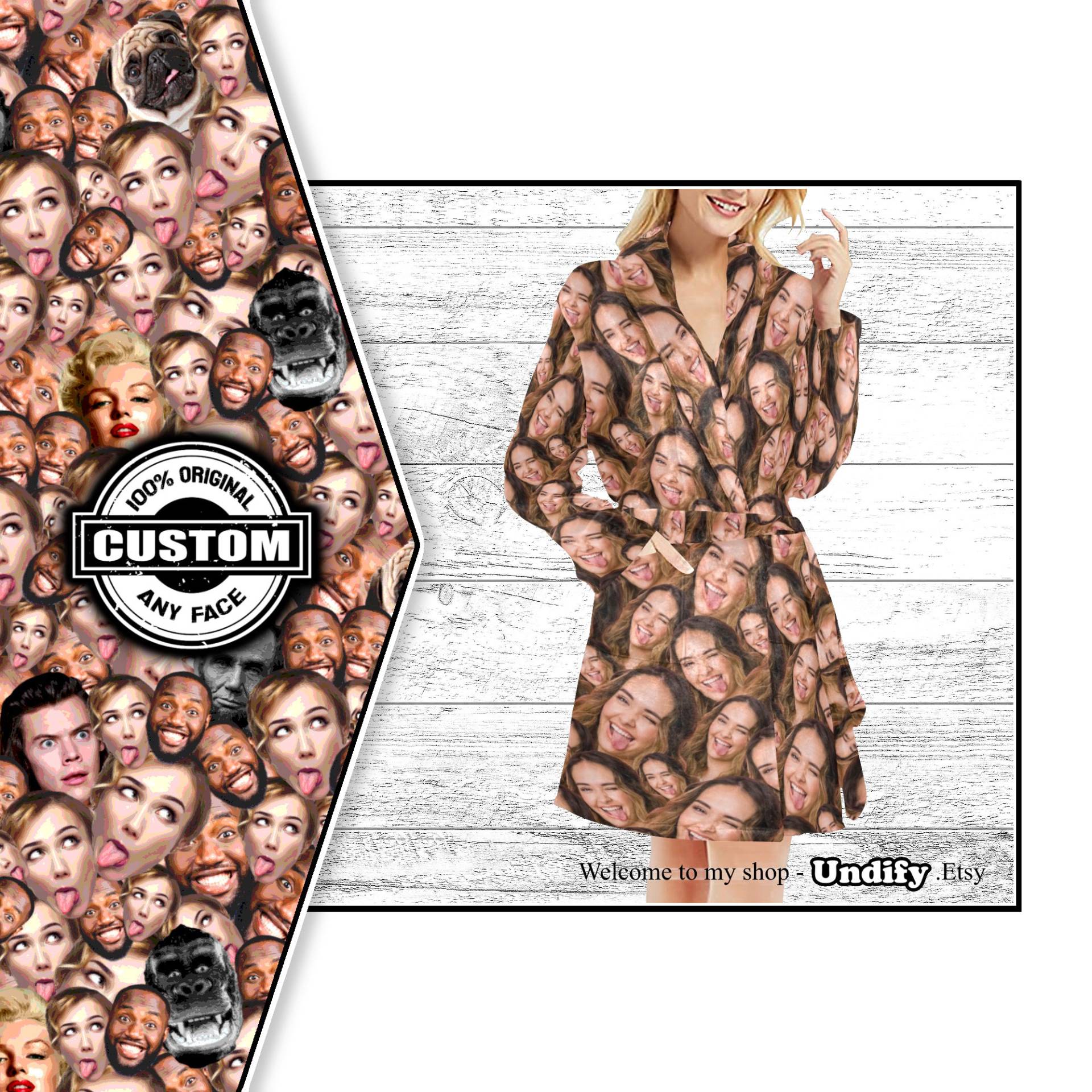 Custom Night Robe - Damen-Morgenmantel Mit Gesichtern Überall. Personalisiertes Schlaf- Oder Loungewear-Geschenk Für Sie. Valentinstag von Undify