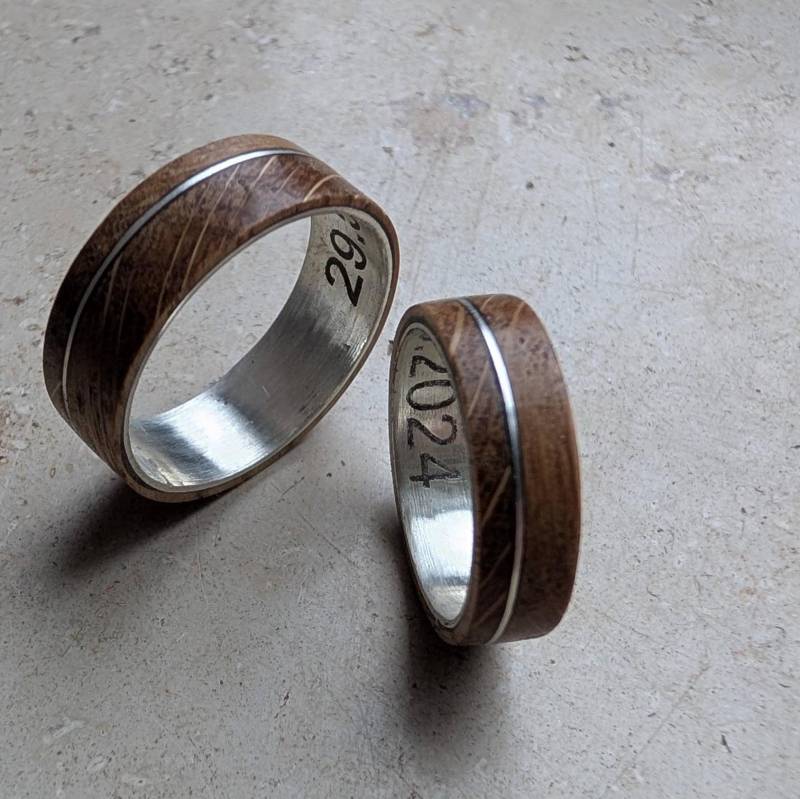 Einzigartige Partnerringe "Silver Sided Pathes" Silber Eiche Einzelstücke Handarbeit von UndiscoveredArts