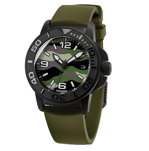 Undone AQUA PVD CAMO GREEN Automatische Stahl Schwarz Diver Silikon Grün Saphir Keramik Uhr Herren, grün, Armband von Undone