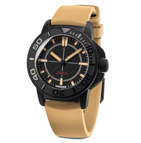 Undone AQUA PVD FOXTROT Automatische Stahl Schwarz Sand Diver Silikon Saphir Keramik Uhr Herren, sand, Armband von Undone