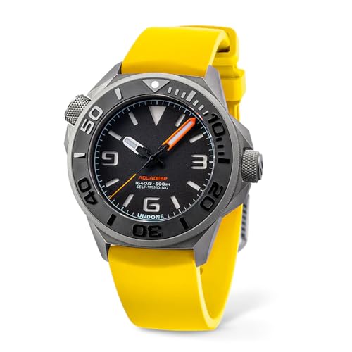 Undone AQUADEEP SIGNAL Automatik Titan Silikon Schwarz Gelb Saphir Herrenuhr, sand, Armband von Undone