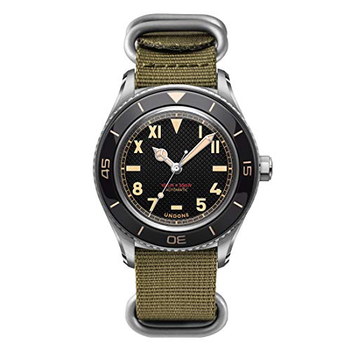 Undone Basecamp Cali Vintage Automatik Stahl Schwarz Stoff Grun Militär Herren Uhr von Undone