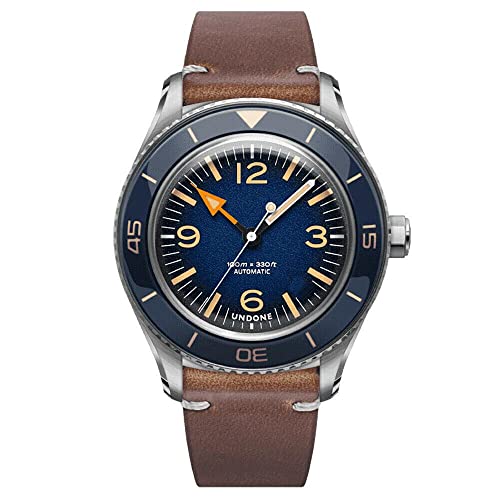 Undone Basecamp Classic Blau Vintage Automatik Stahl Braun Leder Herren Uhr von Undone