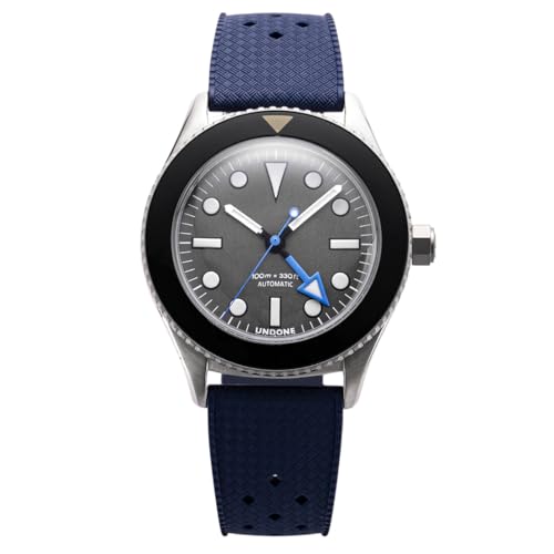 Undone Basecamp Explorer Automatik Titan Schwarz Blau Silikon Grau Herrenuhr, grau, Armband von Undone