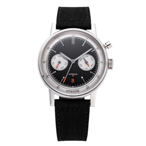 Undone Urban Eclipse Automatik Stahl Leder Sand Saphir Vintage Multifunktionsuhr Herren, Schwarz , Armband von Undone
