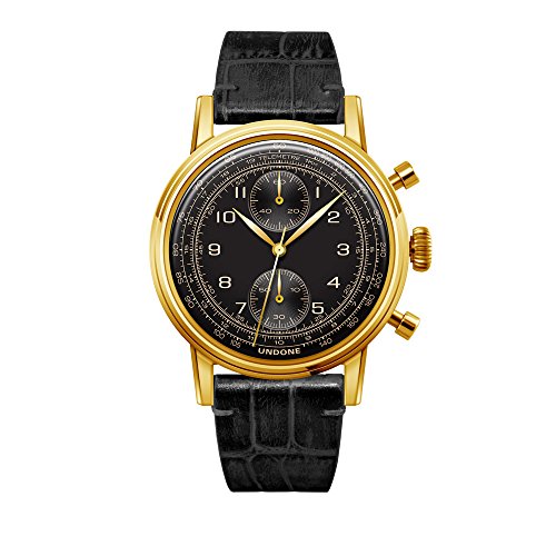 Undone "Urban Navy Chronograph Hybrid Quarz Mechanisch Edelstahl IP Gold Leder Schwarz Vintage Herren Uhr von Undone