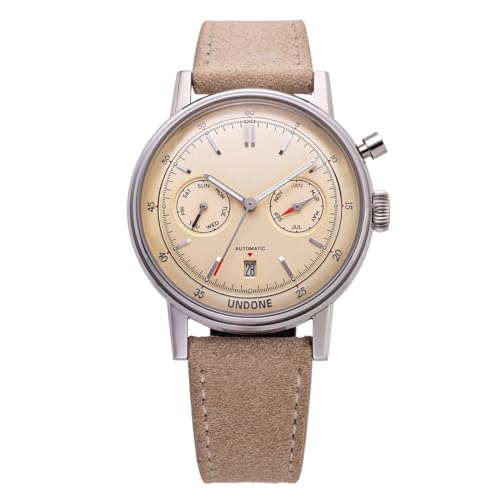 Undone Urban Sandstorm Automatik Stahl Leder Sand Saphir Vintage Multifunktionsuhr Herren, braun Uhr von Undone