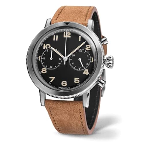 Undone Urban Type XX Pilot Hybrid Chronograph Quarz Mechanische Edelstahl Schwarz Leder Vintage Herren Uhr von Undone