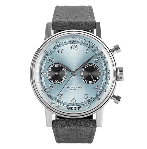 Undone VINTAGE ARCTIC BLUE Chronograph Hybrid Mechanisch Quarz Blau Stahl Leder Vintage Uhr Herren von Undone