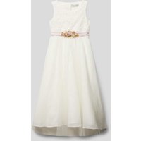 Une Hautre Couture Kleid mit Spitzenbesatz und floraler Applikation in Offwhite, Größe 140 von Une Hautre Couture