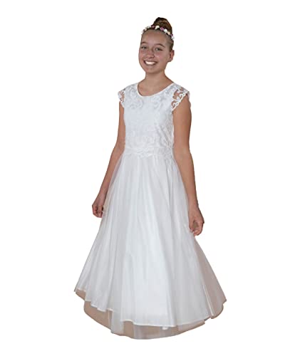 Une Hautre Couture Kommunion Kleid Kommunionkleid Mädchen Blumenmädchen Kleid Hochzeit Cocktailkleid (164), Ivory von Une Hautre Couture