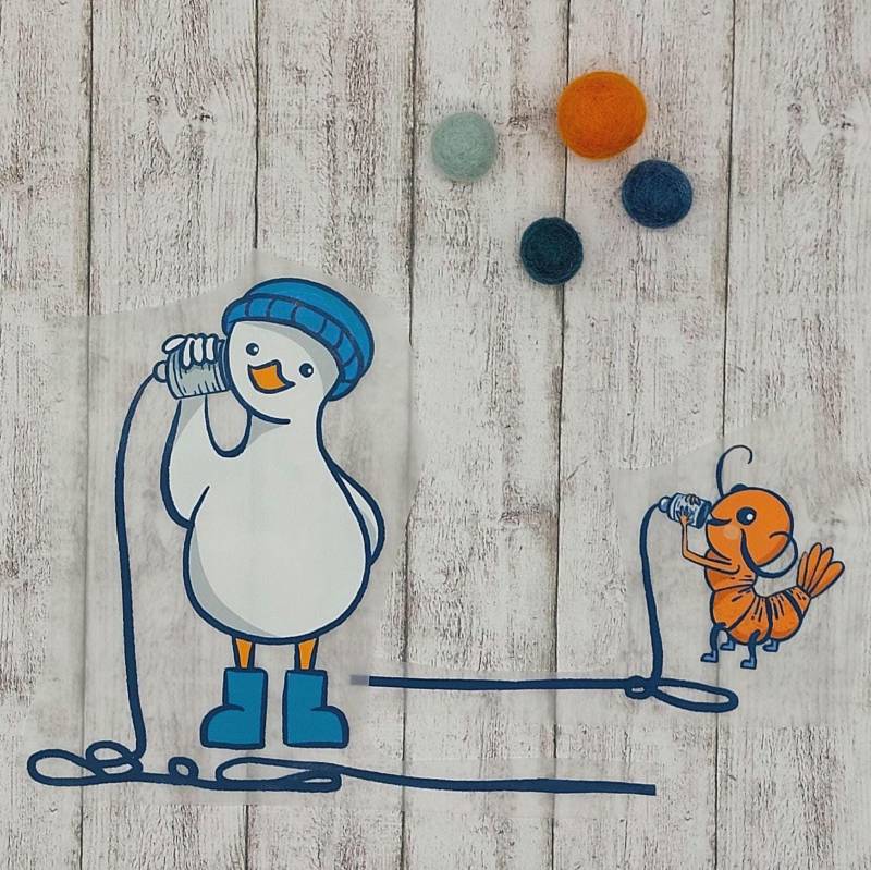Bügelbild Möwe Und Garnele Mit Dosentelefon von UnePetiteCoccinelle