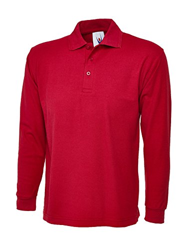 Langärmelig Einfarbig Freizeit Polohemd Freizeit Works Arbeitskleidung Nackenband UC113 - Unisex, Rot, L von Uneek clothing