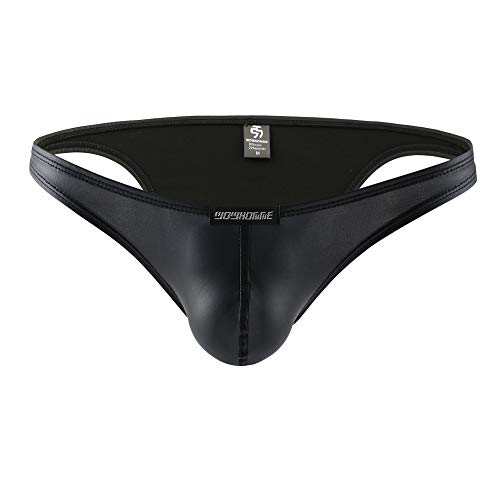 Uneihoiz Herren Kunstleder Weich Unterwäsche Bikini Slip Männer String Tanga Unterhosen Schwarz M von Uneihoiz