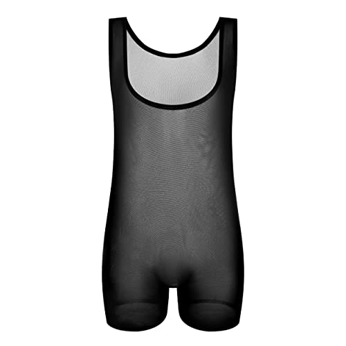 Uneihoiz Herren Mesh Tank Top Boxershorts Einteiler Jumpsuit Seidig Bequem Body, Schwarz , M von Uneihoiz