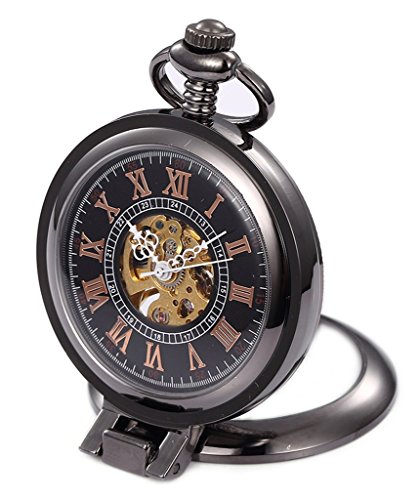 Unendlich Recht-Winkel Lupe Retro Handaufzug Mechanische Taschenuhr kleine Standuhr Hohle Skelett Kettenuhr Pullover Halskette Schwarz von Unendlich U