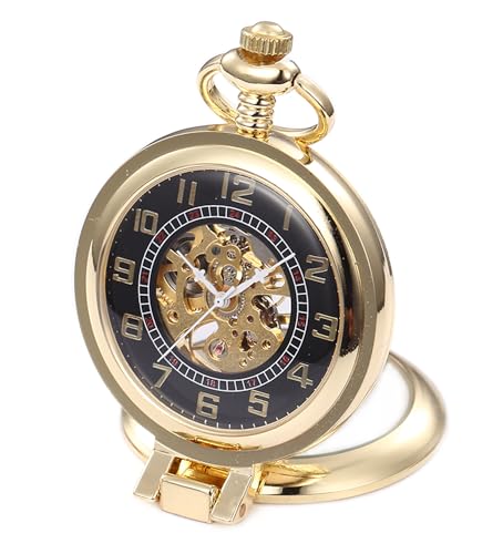 Unendlich Recht-Winkel Retro Handaufzug Mechanische Taschenuhr kleine Standuhr Hohle Skelett Kettenuhr Pullover Halskette Gold von Infinite U