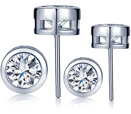 Unendlich U 4PCS Damen Ohrstecker Set Basic 925 Sterling Silber Zirkonia 6-7mm Runde Gestüt Stecker Ohrringe Ohrschmuck, 2 Paare von Unendlich U