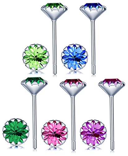 Unendlich U 925 Sterling Silber 10 Stk Mehrfarbige 5mm Zirkonia Ohrstecker Gestüt Stecker Ohrringe Set Ohrschmuck für Damen Mädchen, 5 Paare von Unendlich U