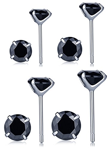 Unendlich U 925 Sterling Silber 3-6mm 4 Klaue Schwarz Zirkonia Ohrstecker Gestüt Stecker Ohrringe Set Ohrschmuck für Damen Mädchen, 4 Paare von Unendlich U