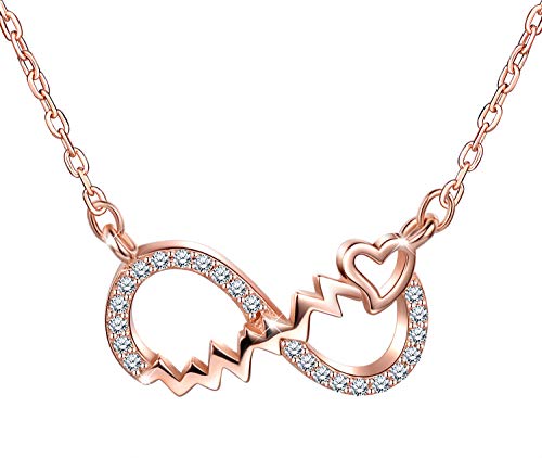 Unendlich U 925 Sterling Silber Damen Frauen Mädchen Kette Unendlichkeit Symbol Anhänger Halskette mit Herz Zirkonia,Rosegold von Unendlich U