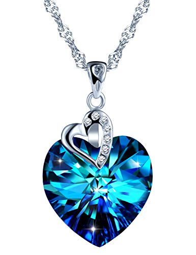 Unendlich U 925 Sterling Silber Damen Halskette Blau Zirkonia Anhänger Herzkette Swarovski Steinen Kristall Weihnachtsgeschenke von Unendlich U