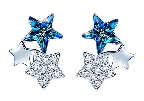 Unendlich U 925 Sterling Silber Einzigartig Blau Stern Kristall Elegant Ohrstecker Zirkonia Ohrhänger Ohrringe Ohrschmuck,Silber von Unendlich U