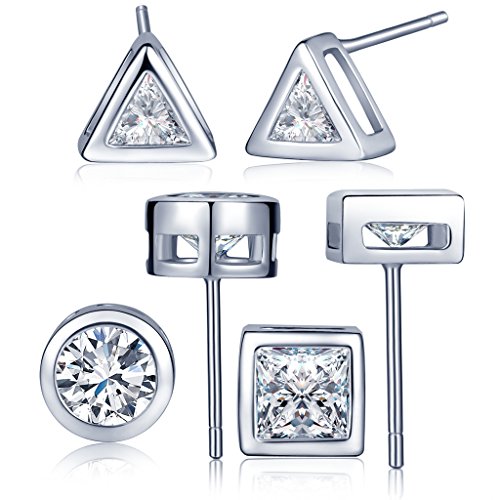 Unendlich U 925 Sterling Silber Zirkonia 6PCS Dreieck Viereck Runde Ohrstecker Set Gestüt Stecker Ohrringe Ohrschmuck für Damen Mädchen, 3 Paare von Unendlich U
