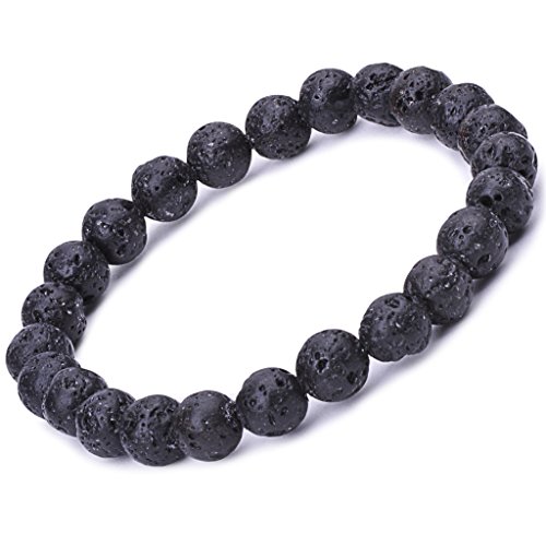 Unendlich U Cool Damen Herren Unisex Buddha Armband Armreif, 9mm Energie-Stein Kugeln Perlen Gebet Mala Stretch Energiearmband, Schwarz(Lavastein) von Unendlich U